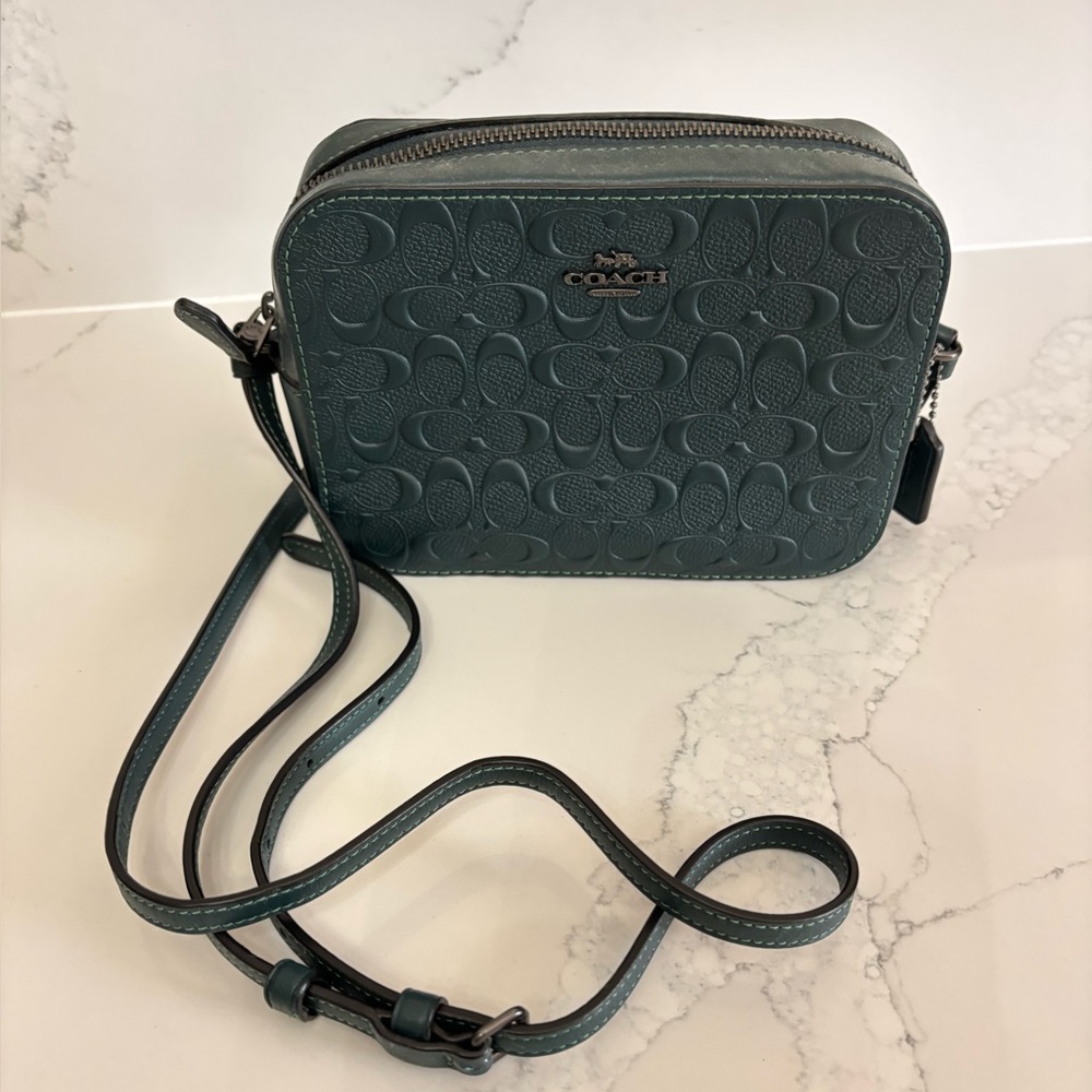 Coach Embossed Dark Green Crossbody Bag